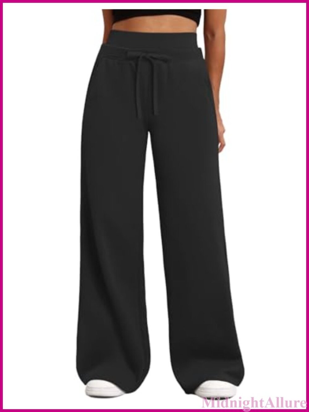Wide Leg Sweatpants High Rise Tummy Control Drawstring Pockets - Picture 1 of 6